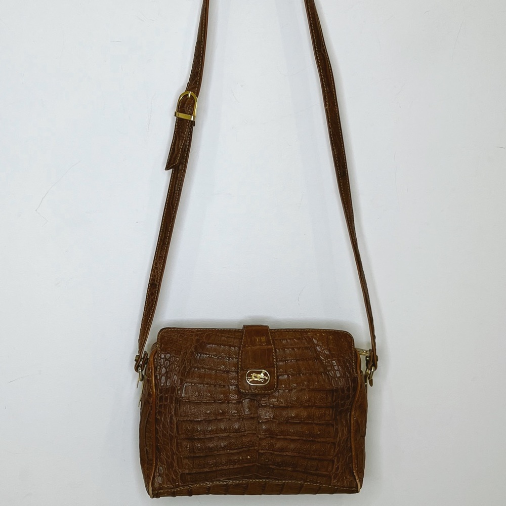 SOLD 1950s Vintage Croc-Effect Brown Crossbody Purse